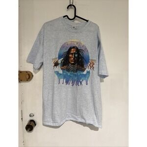 Vintage 1991 USA Made Native American Indian Wolf Wolves Blue T Shirt XLarge